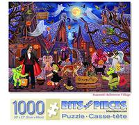 Bits and Pieces - 1000 Piece Jigsaw Puzzle for Adults 51cm x 69cm - Haunted Halloween Village - 1000 pc Haunted House Halloween Trick or Treat Jigsaw by Artist Rosiland