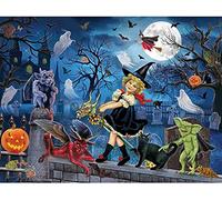 Bits and Pieces - 1000 Piece Jigsaw Puzzle for Adults 51cm x 69cm - Littlest Witch's Halloween Party - 1000 pc Haunted House Halloween Trick or Treat Jigsaw by Artist Rosiland