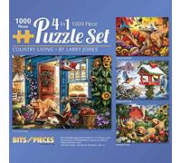 Bits and Pieces-1000 Piece Jigsaw Puzzle for Adults- Country Living 4-in-1 - Four 1000 pc Puzzle Multipack Holiday Jigsaw by Artist Larry Jones