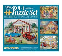 Bits and Pieces - 1000 Piece Jigsaw Puzzle for Adults - Friendly Folk 4-in-1 Multi-Pack Set - 1000 pc Charming Americana Jigsaw by Artist Kay Lamb Shannon