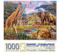 Bits and Pieces - 1000 Piece Jigsaw Puzzle for Adults - Measures 51cm x 69cm When Complete - Savannah Animals - 1000 pc Jungle Scene Jigsaw by Artist Jan Patrik