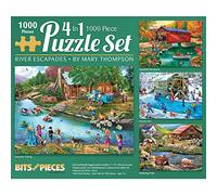 Bits and Pieces - 1000 Piece Jigsaw Puzzle for Adults - River Escapades 4-in-1 Multi-Pack Set - 1000 pc Country Water Scene Jigsaw by Artist Mary Thompson