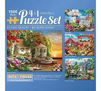 Bits and Pieces - 1000 Piece Jigsaw Puzzle Multi-Pack for Adults 51cm x 69cm - Alan Giana Scenic Beauty 4-in-1 Multi-Pack - Spring Light, Dream Landscape, Heaven On Earth, Colors of The Season
