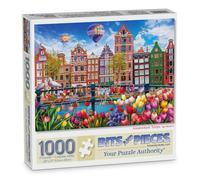 Bits and Pieces 1000 Piece Puzzles for Adults - Amsterdam Tulips - Large 20" x 27" Jigsaw Puzzles 1000 Pieces Flowers Row Houses Hot Air Balloon, No 2 Pieces Alike
