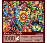 Bits and Pieces 1000 Piece Puzzles for Adults - Gold Foil Fantasy Garden - Large 20" x 27" Jigsaw Puzzles 1000 Pieces Gold Foil Flowers Cats, No 2 Pieces Alike
