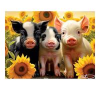 Bits and Pieces 1000 Piece Puzzles for Adults - Large 20" x 27" Jigsaw Puzzles 1000 Pieces Baby Pigs in Sunflowers, Random Die Cut, No 2 Pieces Alike, Hello Sunshine