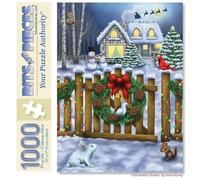 Bits and Pieces 1000 Piece Puzzles for Adults - Large 20" x 27" Jigsaw Puzzles 1000 Pieces Christmas Winter Scene, Random Die Cut, No 2 Pieces Alike, Christmas House