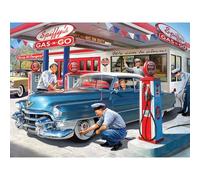 Bits and Pieces 1000 Piece Puzzles for Adults - Large 20" x 27" Jigsaw Puzzles 1000 Pieces Classic Cars Gas Station 1950s, Random Die Cut, No 2 Pieces Alike, '50s Service Station