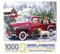 Bits and Pieces 1000 Piece Puzzles for Adults - Large 20" x 27" Jigsaw Puzzles 1000 Pieces Red Truck Presents Dogs, Random Die Cut, No 2 Pieces Alike, Christmas Delivery