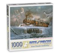 Bits and Pieces 1000 Piece Puzzles for Adults Mighty Mike's December Run Large 20" x 27" Jigsaw Puzzles 1000 Pieces Steam Train Locomotive Winter Mountains, Random Die Cut Pieces No 2 are Alike