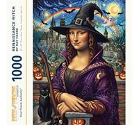 Bits and Pieces 1000 Piece Puzzles for Adults - Renaissance Witch - Large 20" x 27" Jigsaw Puzzles 1000 Pieces Halloween Mona Lisa, No 2 Pieces Alike