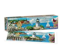 Bits and Pieces 1000 Piece Puzzles for Adults - Seacoast Serenity - Large 13" x 38" Jigsaw Puzzles 1000 Pieces Seascape Ocean Lighthouse Birds, No 2 Pieces Alike