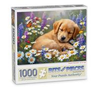 Bits and Pieces 1000 Piece Puzzles for Adults - Sweet Dreams - Large 20" x 27" Jigsaw Puzzles 1000 Pieces Sleeping Puppy in Flowers, No 2 Pieces Alike