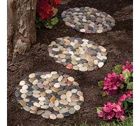 Bits and Pieces - 12” Riverstone Round Stepping Stones - Set of Three (3) - Yard Decorations - Decorative Garden Stones