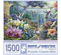 Bits and Pieces - 1500 Piece Jigsaw Puzzle for Adults 61cm x 84cm - Antique Greenhouse - 1500 piece Bird Fountain Beautiful Flower Garden Jigsaw by Artist Oleg Gavrilov