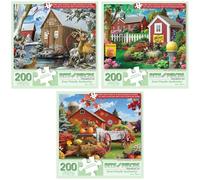 Bits and Pieces 200 Piece Puzzles for Adults - Alan Giana 3-Pack - 200 Extra Large Pieces 15" x 19" Jigsaw Puzzles, Rustic Country Scenes, No 2 Pieces Alike
