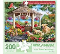 Bits and Pieces 200 Piece Puzzles for Adults - Playing Chase by the Gazebo - 200 Extra Large Pieces 15" x 19" Jigsaw Puzzles, Playful Puppies Dogs Nature, No 2 Pieces Alike