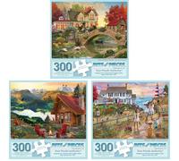 Bits and Pieces 3 Jigsaw Puzzle Set - 300 Piece Puzzles for Adults - Ocean Lake River Set - 16" x 20" Jigsaw Puzzles - Small Town Americana Nature - Random Die Cut Pieces No 2 are Alike