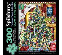 Bits and Pieces - 300 Piece Jigsaw Puzzle for Adults - 18" x 24" - Elves Trimming Tree - 300 pc Large Piece Christmas Holiday Glow in The Dark Jigsaw by Artist Randy Wollenmann
