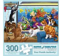 Bits and Pieces - 300 Piece Jigsaw Puzzle for Adults - 18" x 24" - Fishy Business - 300 pc Large Piece Cats Kittens Fish Tank Jigsaw by Nancy Wernersbach
