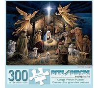 Bits and Pieces - 300 Piece Jigsaw Puzzle for Adults - In The Manger - 300 pc Religious Jigsaws by Artist Ruane Manning