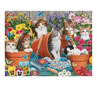 Bits and Pieces 300 Piece Puzzles for Adults 300 Large Pieces 18" x 24" Jigsaw Puzzles, Cats in Garden, Random Die Cut, No 2 Pieces Alike, Gardener's Little Kitten Helpers