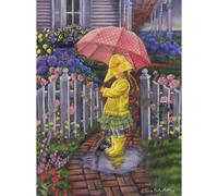 Bits and Pieces 300 Piece Puzzles for Adults 300 Large Pieces 18" x 24" Jigsaw Puzzles, Girl and Kitten in Rain, Random Die Cut, No 2 Pieces Alike, Rainy Day Friends