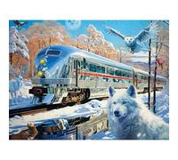 Bits and Pieces 300 Piece Puzzles for Adults 300 Large Pieces 18" x 24" Jigsaw Puzzles, Train in Winter Landcape, Random Die Cut, No 2 Pieces Alike, Winter Express