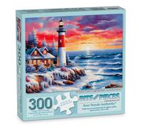 Bits and Pieces 300 Piece Puzzles for Adults 300 Large Pieces 18" x 24" Jigsaw Puzzles, Winter Seascape, Random Die Cut, No 2 Pieces Alike, Winter Cove Lighthouse