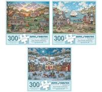 Bits and Pieces 300 Piece Puzzles for Adults Bonnie White 3-Pack - 300 Large Pieces 18" x 24" Jigsaw Puzzles, Vintage Americana, No 2 Pieces Alike