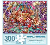 Bits and Pieces 300 Piece Puzzles for Adults Circus Mania 300 Large Pieces 18" x 24" Jigsaw Puzzles, Circus Animals, Random Die Cut Pieces No 2 are Alike