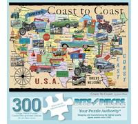 Bits and Pieces 300 Piece Puzzles for Adults - Coast to Coast - 300 Large Pieces 18" x 24" Jigsaw Puzzles, Retro American Collage Map, No 2 Pieces Alike
