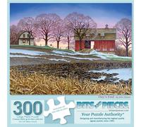 Bits and Pieces 300 Piece Puzzles for Adults Day's End 300 Large Pieces 18" x 24" Jigsaw Puzzles, Fall Winter Farm Landscape, Random Die Cut Pieces No 2 are Alike