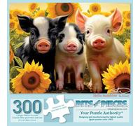 Bits and Pieces 300 Piece Puzzles for Adults - Hello Sunshine - 300 Large Pieces 18" x 24" Jigsaw Puzzles, Pigs Piglets Sunflowers, No 2 Pieces Alike