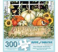 Bits and Pieces 300 Piece Puzzles for Adults, Pumpkin Window Basket 300 Large Pieces 18" x 24" Jigsaw Puzzles - Fall Autumn Pumpkins - Random Die Cut Pieces No 2 are Alike