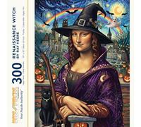 Bits and Pieces 300 Piece Puzzles for Adults - Renaissance Witch - 300 Large Pieces 18" x 24" Jigsaw Puzzles, Halloween Mona Lisa, No 2 Pieces Alike
