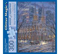 Bits and Pieces 300 Piece Puzzles for Adults - Saint Patrick's Cathedral - 300 Large Pieces 18" x 24" Glitter Jigsaw Puzzles, Snowy Church Scene, No 2 Pieces Alike