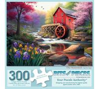 Bits and Pieces 300 Piece Puzzles for Adults - The Watermill - 300 Large Pieces 18" x 24" Jigsaw Puzzles, Forest Rustic Mill River, No 2 Pieces Alike