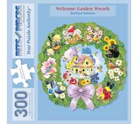 Bits and Pieces 300 Piece Puzzles for Adults - Welcome Garden Wreath Shaped - 300 Large Pieces 18.75" x 16.5" Jigsaw Puzzles, Birds Flowers Birdhouse, No 2 Pieces Alike