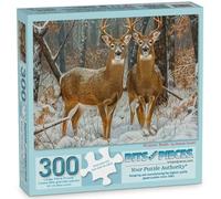 Bits and Pieces 300 Piece Puzzles for Adults - Winter Buds - 300 Large Pieces 18" x 24" Jigsaw Puzzles, Deer Bucks Winter Seasonal, No 2 Pieces Alike