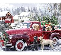 Bits and Pieces 3000 Piece Puzzles for Adults - Large 32" x 45" Jigsaw Puzzles 3000 Pieces Red Truck Presents Dogs, Random Die Cut, No 2 Pieces Alike, Christmas Delivery