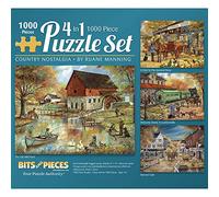 Bits and Pieces - 4-in-1 Multi-Pack 1000 Piece Jigsaw Puzzles for Adults - Country Pond Harvest Café Home General Store Jigsaw Puzzles by Artist Ruane Manning, Completed Puzzle Size: 20" x 27"
