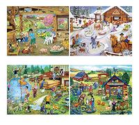 Bits and Pieces - 4-in-1 Multi-Pack Set 300 Piece Jigsaw Puzzles for Adults - Each Puzzle Measures 46cm x 61cm - On The Farm Jigsaws by Artist Sandy Rusinko