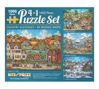 Bits and Pieces 4 Jigsaw Puzzle Set 1000 Piece Puzzles for Adults, Country Keepsakes Set - Large 20" x 27" Jigsaw Puzzles 1000 Pieces - Colonial America Country - Random Die Cut Pieces No 2 are Alike