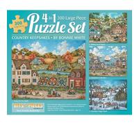 Bits and Pieces 4 Jigsaw Puzzle Set 300 Piece Puzzles for Adults, Country Keepsakes Set 300 Large Pieces 16" x 20" Jigsaw Puzzles - Colonial America Country Life - Random Die Cut Pieces No 2 Are Alike