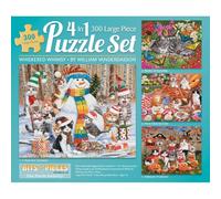 Bits and Pieces 4 Jigsaw Puzzle Set 300 Piece Puzzles for Adults, Whiskered Whimsy Set 300 Large Pieces 16" x 20" Jigsaw Puzzles - Seasonal Cats Halloween Kittens - Random Die Cut Pieces No 2 Alike