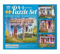 Bits and Pieces 4 Jigsaw Puzzle Set 500 Piece Puzzles for Adults, 4-in-1 Welcome Home Set - Large 16" x 20" Jigsaw Puzzles 500 Pieces - Americana Houses Porch - Random Die Cut Pieces No 2 are Alike
