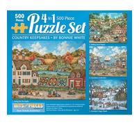 Bits and Pieces 4 Jigsaw Puzzle Set 500 Piece Puzzles for Adults, Country Keepsakes Set - Large 16" x 20" Jigsaw Puzzles 500 Pieces - Colonial America Country - Random Die Cut Pieces No 2 are Alike
