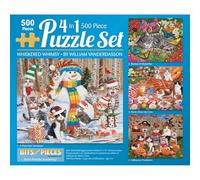 Bits and Pieces 4 Jigsaw Puzzle Set 500 Piece Puzzles for Adults, Whiskered Whimsy Set - Large 16" x 20" Jigsaw Puzzles 500 Pieces - Seasonal Cats Halloween Kittens - Random Die Cut Pieces No 2 Alike