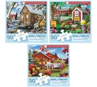 Bits and Pieces 50 Piece Puzzles for Adults - Alan Giana 3-Pack - 50 Extra Large Pieces 15" x 19" Jigsaw Puzzles, Rustic Country Scenes, No 2 Pieces Alike